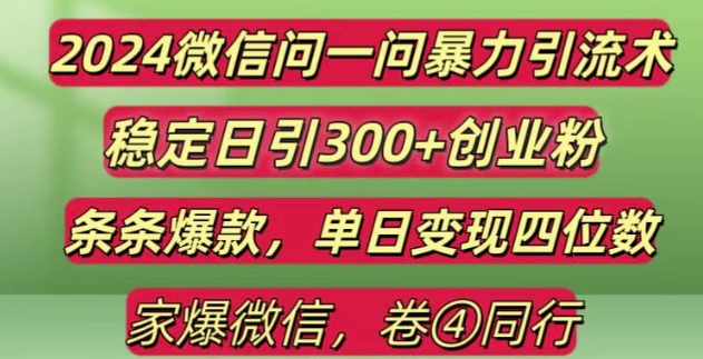 2024最新微信问一问暴力引流300+创业粉,条条爆款单日变现四位数【揭秘】-云创网