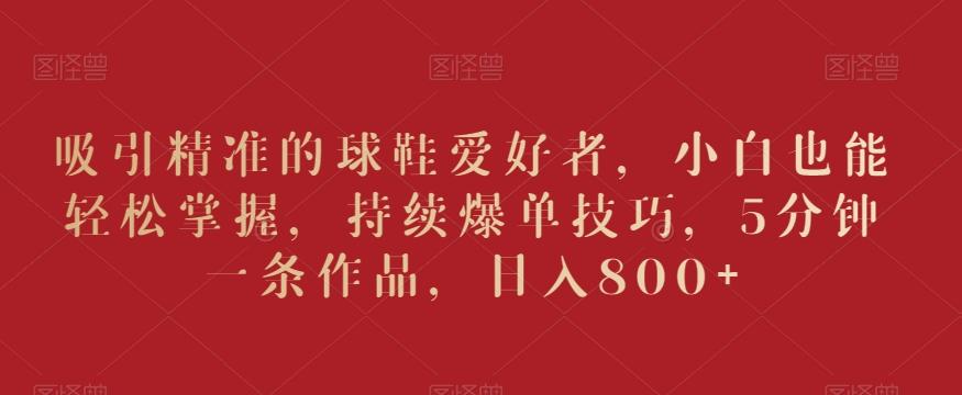 吸引精准的球鞋爱好者，小白也能轻松掌握，持续爆单技巧，5分钟一条作品，日入800+【揭秘】-云创网